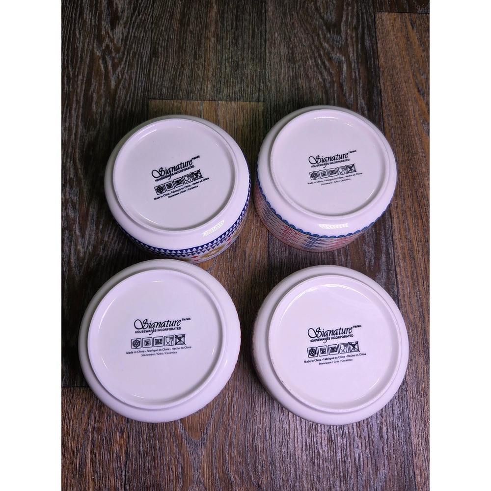 Signature Housewares Stoneware Bowls Set of 4 Boho Geometric Tribal Patterns - Picture 4 of 4